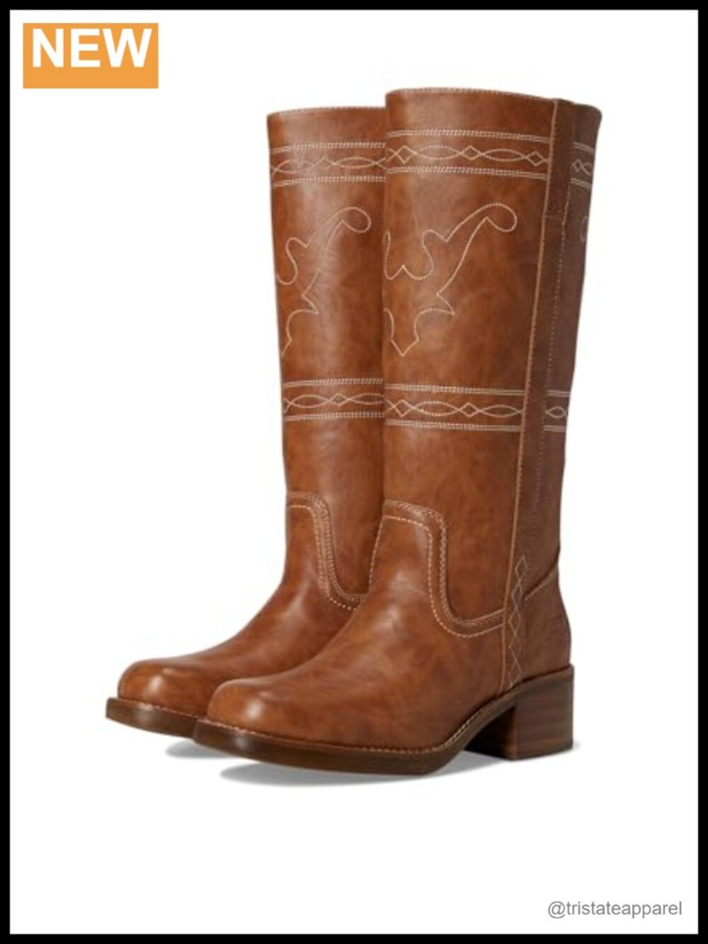 Vegan Leather Mid-Calf Boots Square Toe Block Heel